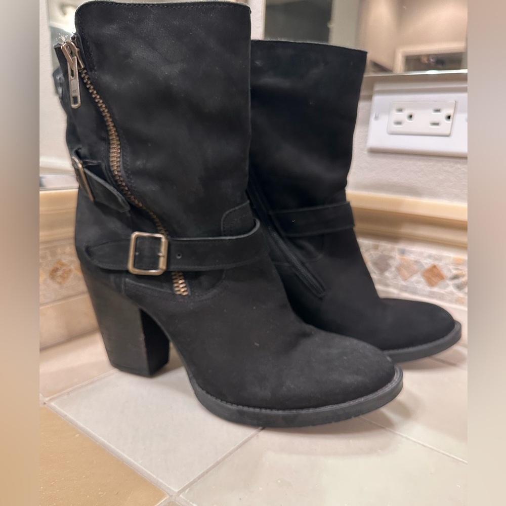 Steve Madden Black Heeled Boots with Buckle Detail